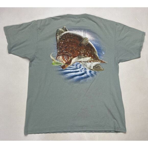 VINTAGE Surf City New Jersey Bait & Tackle Fish Pocket T-shirt Men XL Green - Picture 1 of 11